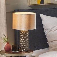 Wyld and Coco Gold Ceramic Table Lamp 50cm Velvet Geometric Shade