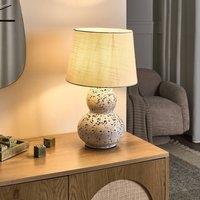 Wyld and Coco White Ceramic Table Lamp Blue Splatters Faux Linen Drum Shade Modern