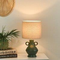 Wyld and Coco Green Ceramic Table Lamp with Textured Cotton Shade