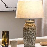 Wyld and Coco 48cm Grey Ceramic Lamp - Ornamental Pattern with Empire Cotton Shade