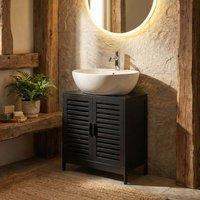 Wyld and Coco Bamboo Washbasin Black Modern Freestanding Bathroom Storage W60cm