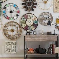 Wyld and Coco Distressed Brown Iron Flower Wall Clock 55 cm Roman Numerals