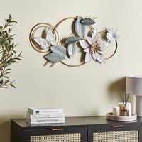 Wyld and Coco Handmade Multicolour Iron Wall Art Horizontal Floral Accent