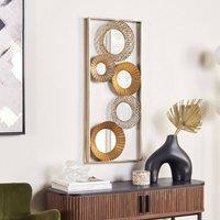 Wyld and Coco Five-Mirror Wall Art Gold Metal Frame 39 x 90 cm Handmade