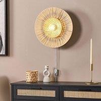 Wyld and Coco Japandi Wall Lamp - Natural Paper Shade with Rattan Accent