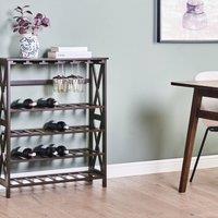 Wyld and Coco Dark Brown Wine Rack with MDF Core and Pine Legs 73 x 29 x 90 cm