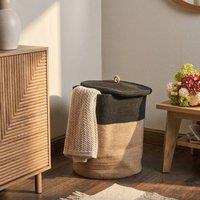 Wyld and Coco Woven Cotton Storage Basket with Lid - Black and Beige