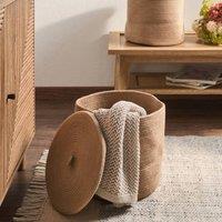 Wyld and Coco Boho Beige Cotton Laundry Basket Set of 2 with Lids