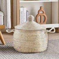 Wyld and Coco Natural Seagrass Basket with Lid and Handles W35 x D35 x H37cm | Size: Small
