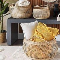 Wyld and Coco Seagrass Basket Set of 3 with Handles Natural Storage in Brown