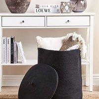 Wyld and Coco Black Cotton Round Storage Basket With Lid W44 x D44 x H52cm
