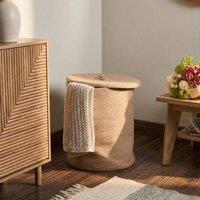 Wyld and Coco Beige Cotton Storage Basket with Lid W44 x D44 x H52cm