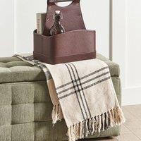 Wyld and Coco Brown Faux Leather Storage Basket - Double Compartments | Size: Small