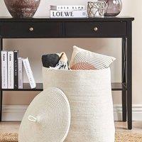 Wyld and Coco Cotton Storage Basket with Lid Off-White W44 x D44 x H52cm in White