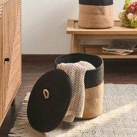 Wyld and Coco Set of 2 Cotton Laundry Baskets with Lids Black and Beige