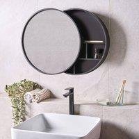 Wyld and Coco Bamboo Wall Mirror Cabinet Black 50 x 50 cm Sliding Door