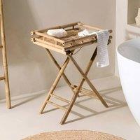 Wyld and Coco Folding Bathroom Side Table with Removable Tray Natural Bamboo