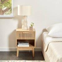 Wyld and Coco Rustic Bedside Table - Light Brown MDF with Pine Legs Drawer and Shelf