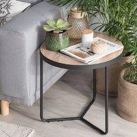 Wyld and Coco Round Coffee Table Walnut-Style Top Matte Black Legs 50 x 42 in Brown