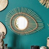 Wyld and Coco Eye-Shaped Bamboo Wall Mirror - Rustic Modern Horizontal Frame in Brown