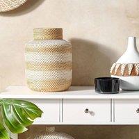 Wyld and Coco Handmade Rattan Vase Beige White W26 x D26 x H36cm