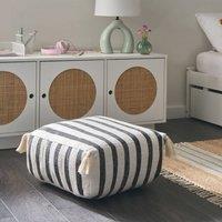 Wyld and Coco Striped Black and White Cotton Floor Cushion 45 x 45 x 20 cm