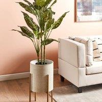 Wyld and Coco Beige Painted Iron Plant Stand Indoor Modern Industrial | Size: Medium