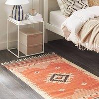 Wyld and Coco Kilim Multicolour Cotton Rug 80 x 150 cm Reversible Geometric in Orange | Size: 80 cm x 150 cm