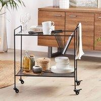 Wyld and Coco Black Kitchen Trolley 70cm Tempered Glass Top Powder Coat Metal Frame