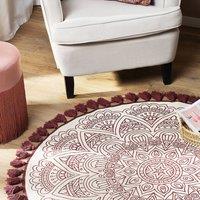 Wyld and Coco Ayakli Cotton Round Rug 120 cm - Red Mandala on Cream | Size: 120 cm diameter