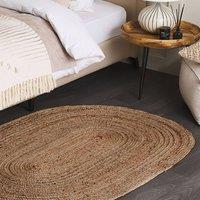 Wyld and Coco Natural Living Beige Jute Area Rug 100 x 150 cm Braided Oval | Size: 100 cm x 150 cm