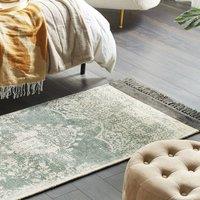Wyld and Coco Vintage Green Beige Area Rug 80 x 150 cm Fringed | Size: 80 cm x 150 cm