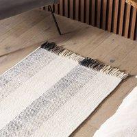 Wyld and Coco Off-White Handwoven Wool Rug 80 x 150 cm with Tassels in White | Size: 80 cm x 150 cm