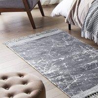 Wyld and Coco Modern Glam Viscose Rug Grey 80 x 150 cm Fringed | Size: 80 cm x 150 cm