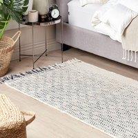 Wyld and Coco Handwoven White and Grey Wool Cotton Rug Flat Weave Tassels | Size: 80 cm x 150 cm