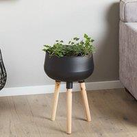 Wyld and Coco Black Plant Stand Powder Coat Iron Pine Wood Legs 30 x 30 x 47cm | Size: 30 x 30 x 47 cm