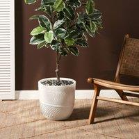Wyld and Coco UC White Fibre Clay 35cm Round Planter with Leaf Motif