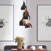 Wyld and Coco 5-Light Industrial Pendant Lamp Black Iron with Orange Interior