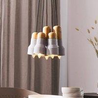 Wyld and Coco 5-Light Concrete Pendant Cluster with Pine Accents Industrial Style in Grey