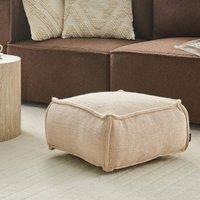Wyld and Coco Beige Cotton Pouffe - Square EPS Bead Footstool Refillable One Size