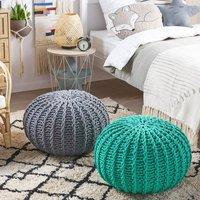 Wyld and Coco Nordic Nest Grey Knitted Cotton Pouf Ottoman 50 x 35 cm