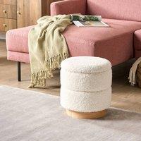 Wyld and Coco Teddy Boucle Pouffe White With Hidden Storage