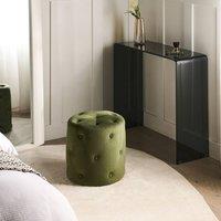 Wyld and Coco Olive Velvet Round Tufted Ottoman Pouffe 40 cm in Green