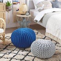 Wyld and Coco Knitted Blue Pouf Ottoman - 50 x 35 cm Round Footstool