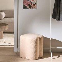 Wyld and Coco Havenly Clover Shaped Beige Boucl Pouffe Footstool Side Table
