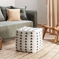 Wyld and Coco Boho Cotton Pouffe 45 x 45 cm White Black Geometric Pattern Handmade