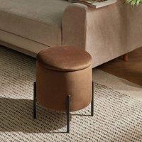 Wyld and Coco Dark Brown Velvet Storage Pouffe with Pine Wood Base