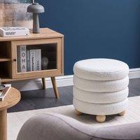 Wyld and Coco Pouffe Off-White Boucle with Pine Legs in White