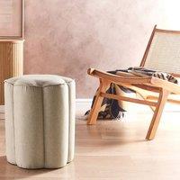 Wyld and Coco Beige Faux Linen Round Pouffe Versatile Footstool and Extra Seat