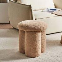 Wyld and Coco Beige Boucl Pouffe Round Footstool 40 x 40 x 45 cm
